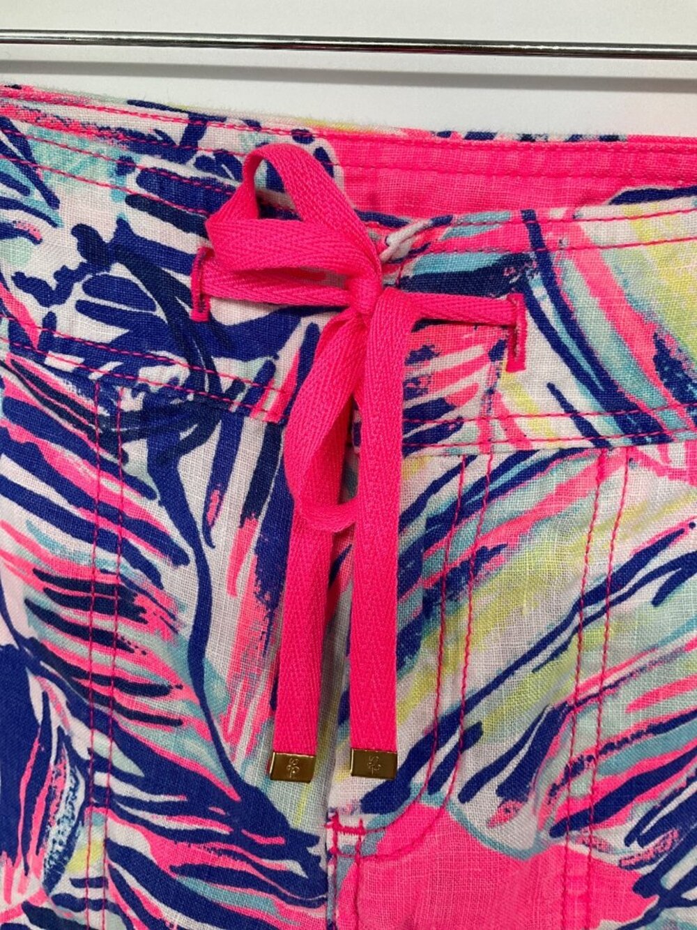 Lilly Pulitzer Galley Pants size 4 Tiki Pink Cabana Crazed 100%‎ Linen Wide Leg - Picture 3 of 9